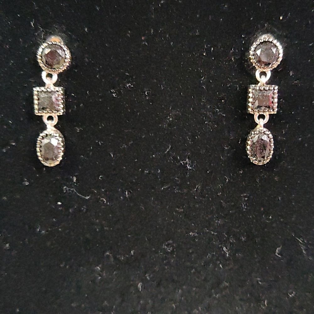 FZN 925 Sterling Faceted Dark Smoky Quartz or Black Spinel Colored Crystals/CZ S